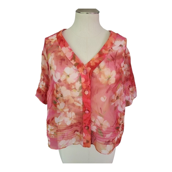 Olivia Matthews Floral 2-Piece Dress Set – Size 14P, Pink Sheer Overlay, Elegant - Picture 10 of 14